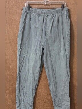 Liz & Me Woman's Pale Green Elastic-Waist Heavy Cotton Pants Size 20W Short